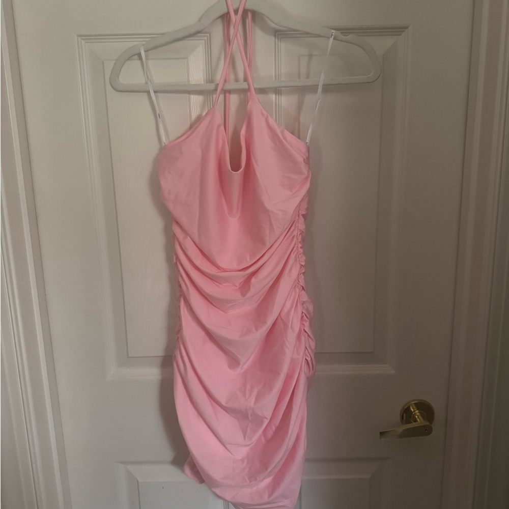 Pink Ruched Bodycon Spaghetti Strap Dress - Picture 10 of 11